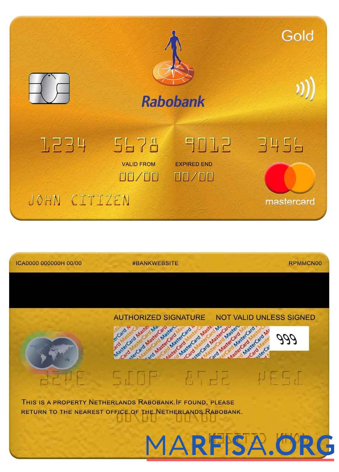 Blank Netherlands Rabobank mastercard gold download for verification